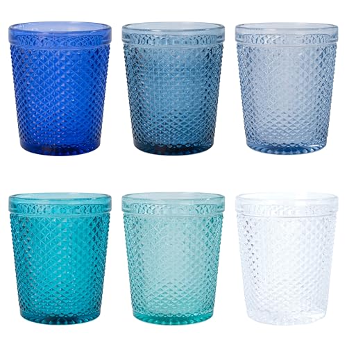 Set 6 bicchieri acqua 300 ml in vetro, superficie lavorata effetto diamond, Honey Ocean