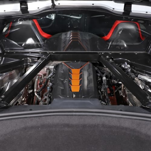 Image of CHEAYAR Engine Shroud Cover Panel Trims Compatible with Chevrolet Corvette C8 2020-2023, Aluminum Alloy Engine Bay Panel Cover, C8 Accessories (Orange)