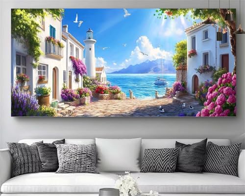 Kit broderie diamant ville et mer 60x120cm pour loisirs créatifs