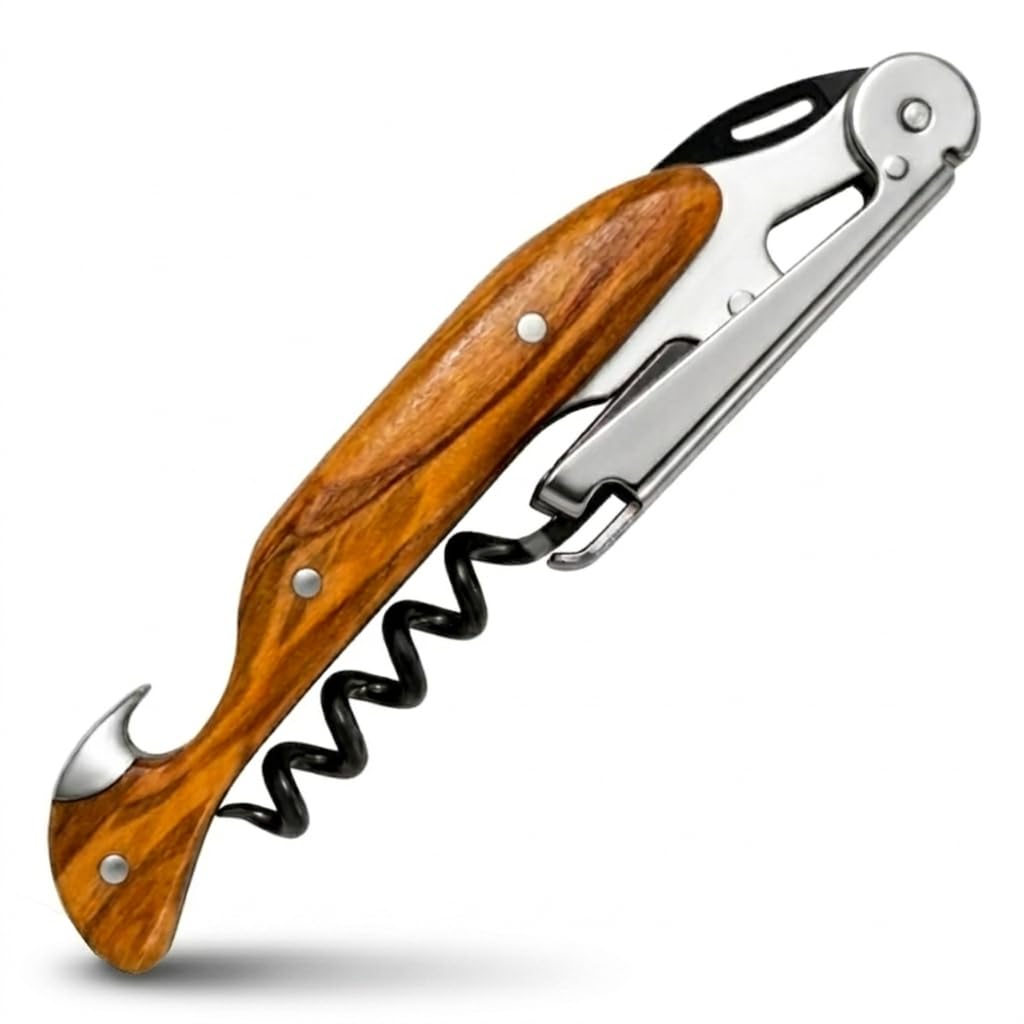 Limonadier pour Professionnels FALCORK® 144 Efficacité – Tire-Bouchon à Une Étape pour Usage Intensif en Hôtellerie-Restauration avec Hélice Marquée, Décapsuleur Intégré et Manche en Bois d’Olivier