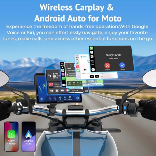 2025 Wonsidary W722 for Motorcycle CarPlay & Android Auto,7" Waterproof Smart GPS Navigation System Screen,Car Play Moto with Light Sensor,Dual Bluetooth,Siri/G-Assist,EQ,USB/Hardwired Power Supply