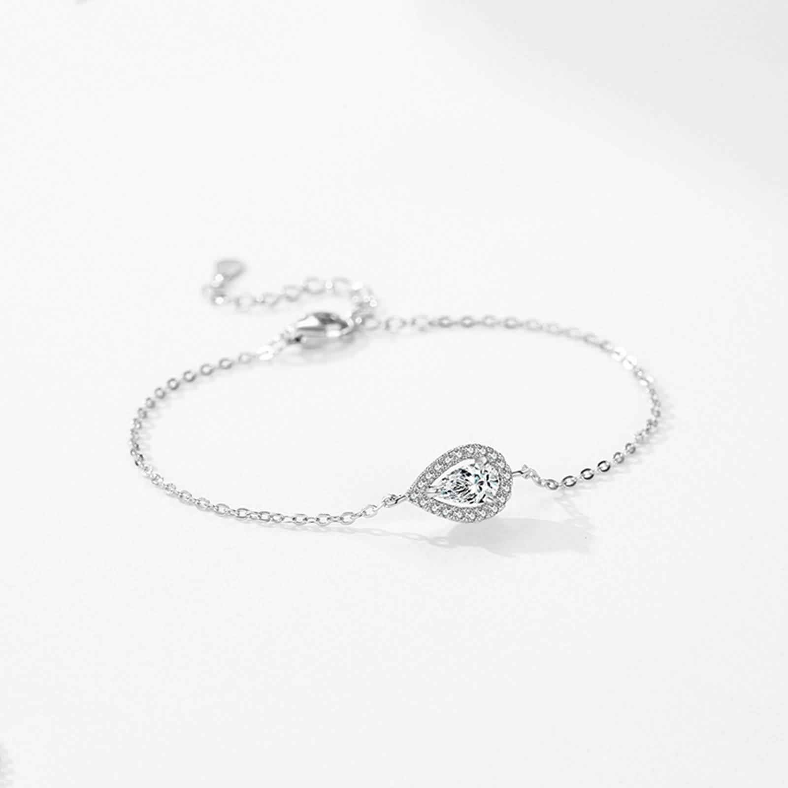 Kette Armband Weißgold 9K / 14K / 18K für Damen, Wassertropfen mit Erstellter Diamant 0,79 Karat, 16 CM + 5 CM Verlängerung, Armkette Silber Damen