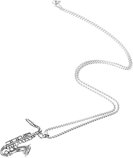 Wakauto Colares De Gargantilha Para Mulheres De Aço Inoxidável Colar De Pingente De Joias Hip Hop Colar De Sax Colar De Moda Colar De Pingente De Metal Para Instrumento Musical Senhorita