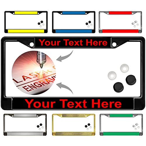 Image of Custom Personalized Black Powder-Coated Metal Laser Engraved Standard Size - Car /Automobile License Plate Frame with Free caps - Black /Red Text (Qty: 1 Frame)