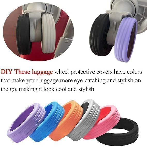 Image of Suitcase Wheel Cover Set of 8 Piece- Anti Scratch, Noise Reduction & Shock Absorption Silicone Protector Fits Most Trolley Luggage Bag & Office Chair
