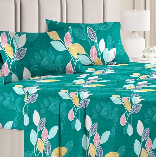 Image of HOMEKART 220 GSM Microfiber 4 Piece Comforter Bedding Set for Double Bed | King Size AC Comforter + Flat Bedsheet (90x100 Inch) & 2 Pillow Covers | Ultra Soft, Lightweight & All-Season (Dark Green)
