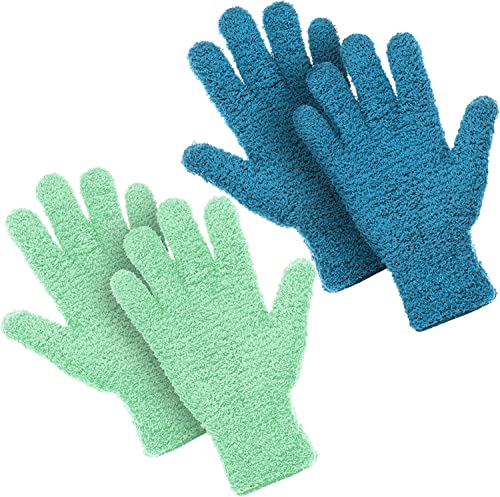 2 Pairs Microfiber Gloves for Plants Auto Dusting - Washable Cleaning Mittens for Kitchen, House, Cars, Trucks, Mirrors, Lamps, Blinds