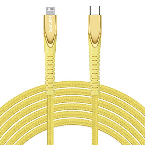 KINPS Apple MFI Certified (10ft/3m) USB C to Lightning Fast Charging Cable Compatible with iPhone 11/11Pro/11 Pro Max/X/XS/XR/XS MAX, Supports Power Delivery(for Use with Type C Chargers), Yellow