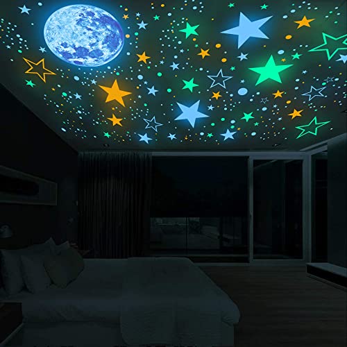 Glow In The Dark Stars,Glow In The Dark Stars And Moon For Ceiling Glow In The Dark Wall Decal Colorful Glowing Space Galaxy Wall Stickers For Kids Boys Girls Bedroom Living Room Nursery Decor #TOP3