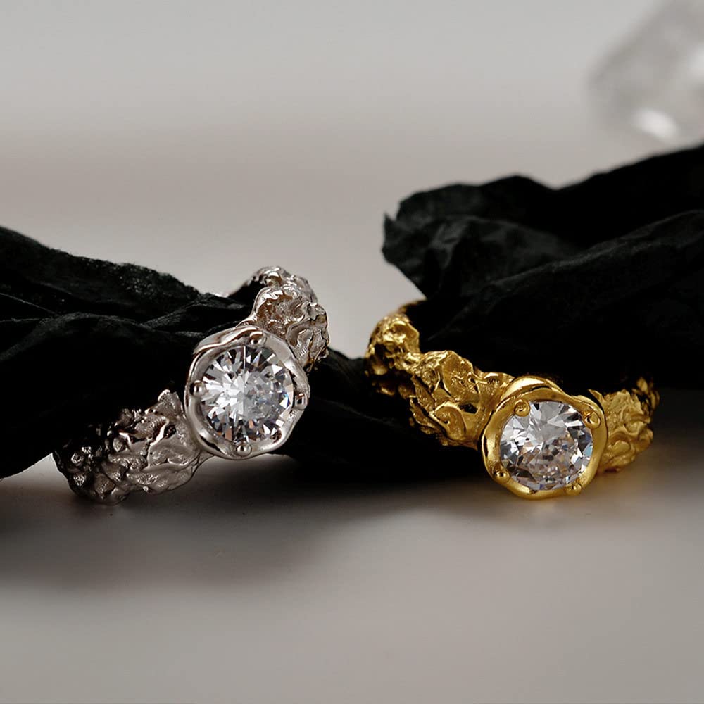 Anello In Argento Sterling 925,Anelli Regolabili Per Le Donne Zirconi Tondi Anelli Di Eternità Irregolari Forgiati A Mano In Argento Sterling 925 Anelli Di Fidanzamento Placcati In Oro Anelli Di Fi