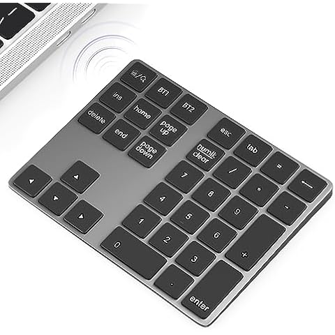 Foloda Bluetooth Number Pad: Wireless BT Numeric Keypad, Multi-Devices Rechargeable USB C Numpad, 34 Keys Financial Accounting Extensions Data Entry Keyboard for Laptop, PC, iMac, MacBook, Notebook Cover