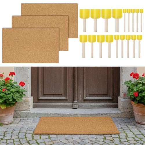 3 Pack Blank Door Mats Outdoor Multi-Purpose Blank Doormat with Round Sponge Brushes Set 28x17 Inch Artificial Coir Door Mats Outdoor for Crafting Painting DIY Entrance Non-Slip Rubber Backing