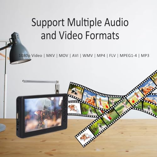 Image of Portable ATSC HD TFT LED Digital TV - 5 inch Mini TV with Remote Control, 1080P, Rechargeable Battery, USB & TF Card Support, for Car, Camping & Kitchen