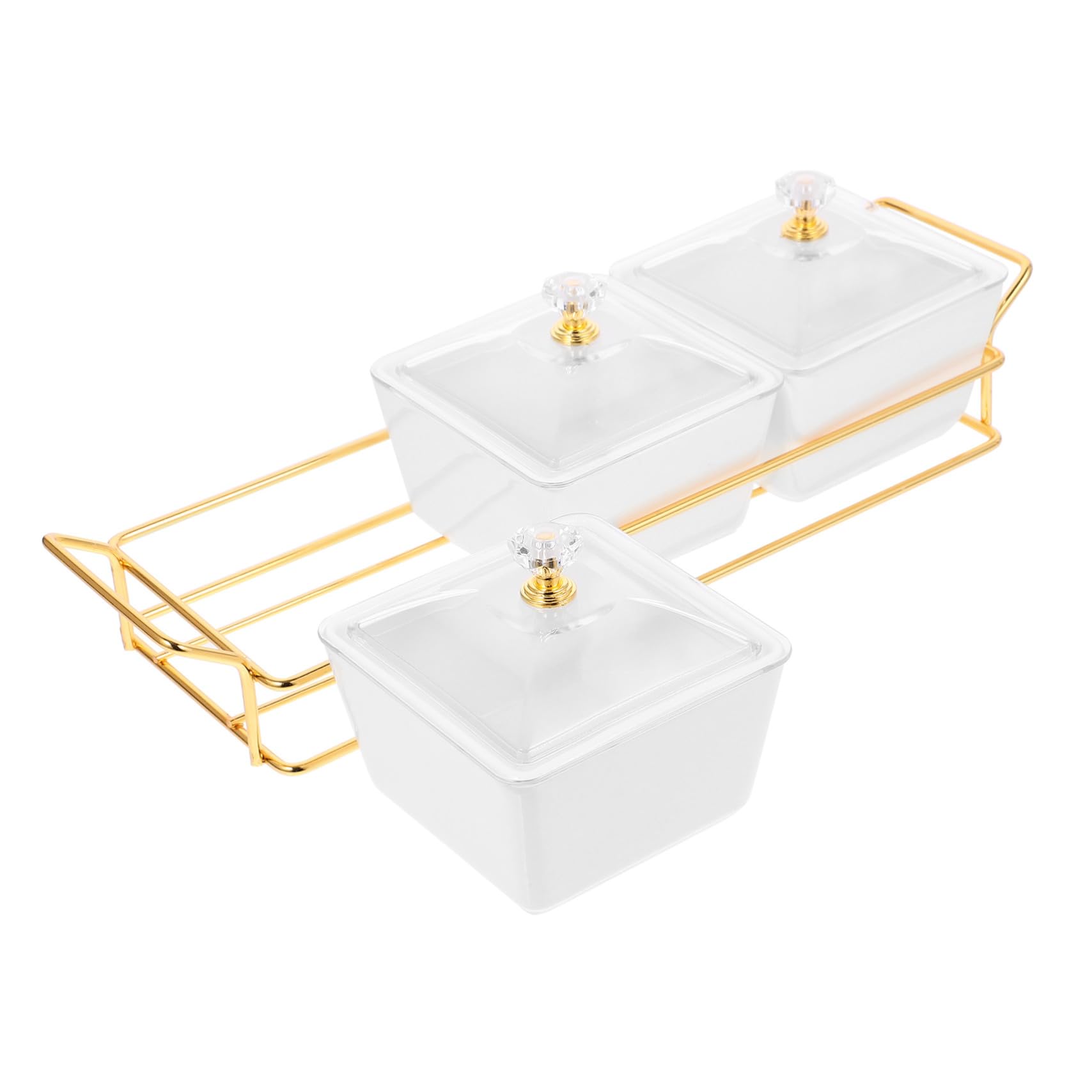 BESPORTBLE Vassoio da Portata in Ceramica Coperchio e 3 Scomparti | Bianco, Design Multicomparto, Ferro Integrato, Uso Versatile per Dolci, Snack e Condimenti