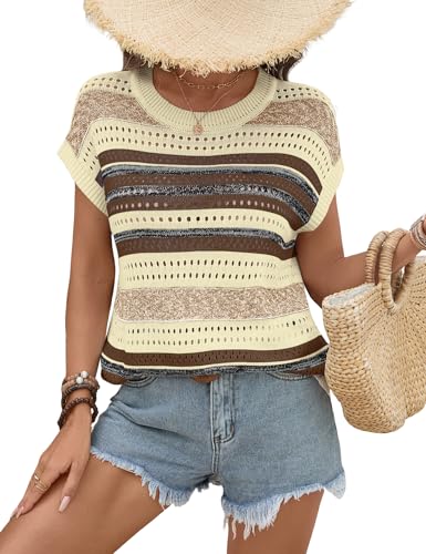 Image of Ivicoer Womens Spring Summer Tops Crochet Cap Sleeve Sweater Hollow Out Beach Vacation Clothes Trendy 2026 Loose Fit