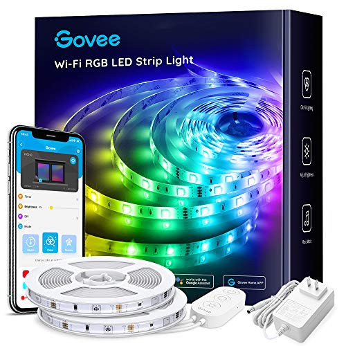 LED Strip Lights Phone Control, Govee 32.8ft Waterproof Wireless Led Light Strip Kit, WiFi Music Sync Smart RGB Light Strip Compatible with Alexa Google Home(Not Support 5G WiFi)