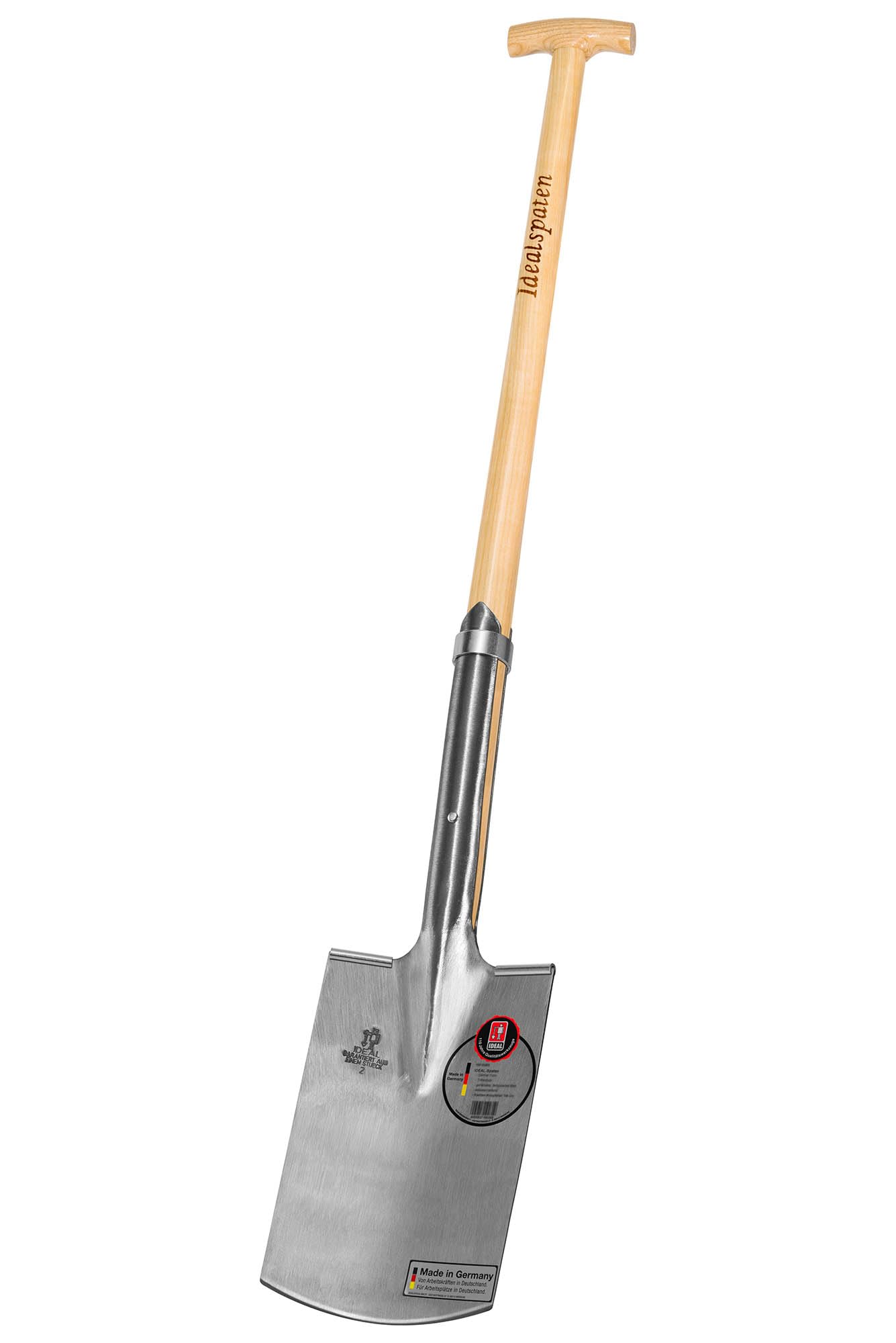 IDEAL-Rode- oder Baumschulspaten | zum Ausgraben kompletter Wurzelballen & Setzen von Bäumen | feinpolierter Doppelfederspaten mit Verstärkungsring, selbstschärfend, mit Tritt, Eschen-T-Stiel 85 cm
