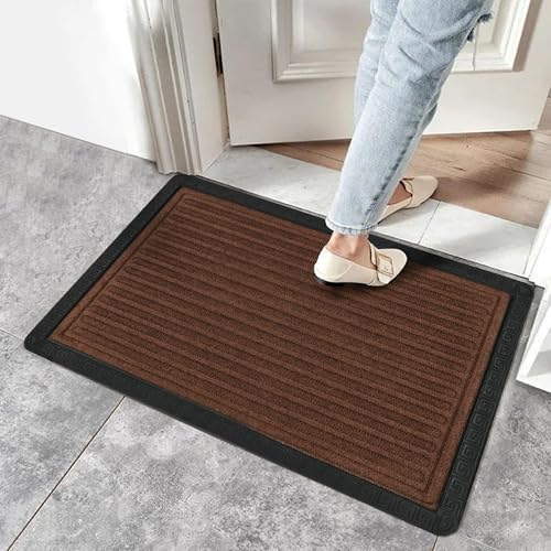 Image of Yellow Weaves 2 Pcs Door Mat for Home Entrance, Outdoor Rubber Mat - Non-Slip, Anti Skid Foot Mat, Dirt Trapper, Heavy-Duty, Weather-Resistant, Waterproof Doormat (40x60cms, Stripe,Brown Color)