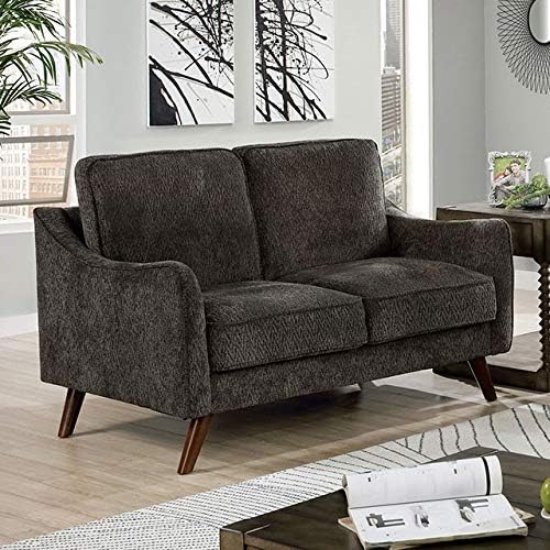 Naha 3 Pieces Mid-Century Modern Sofa Set in Dark Gray Chenille