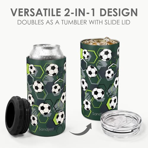 Image of Soccer Can Cooler 12oz - Stainless Steel Insulated for Men Brother Buddy Players - Travel Mug Cups - Tumbler Cans Koozie, Sport Gift for Birthday, Christmas