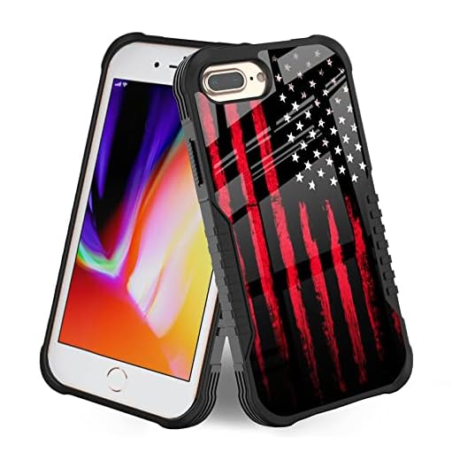 iPhone 8 Plus Case Black Red American Flag Design for Men Boys iPhone 7 Plus [Shockproof] [Anti-Scratch] [Anti-Slip] [Camera Bezel] Military Grade Protection Case for iPhone 8/7/6 Plus