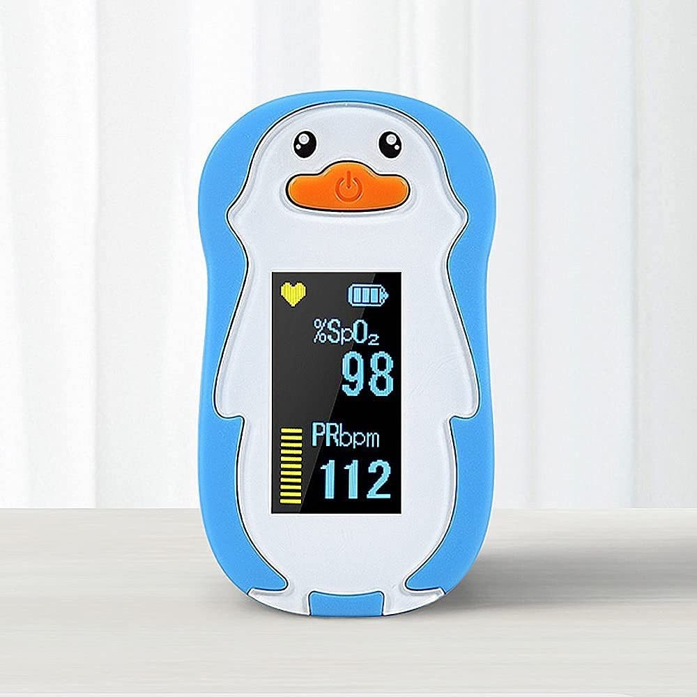 Pulsioxímetro de Dedo para Niños Monitor Portátil de Saturación de Oxígeno En Sangre Con Pantalla OLED Digital Baterías Y Cordón