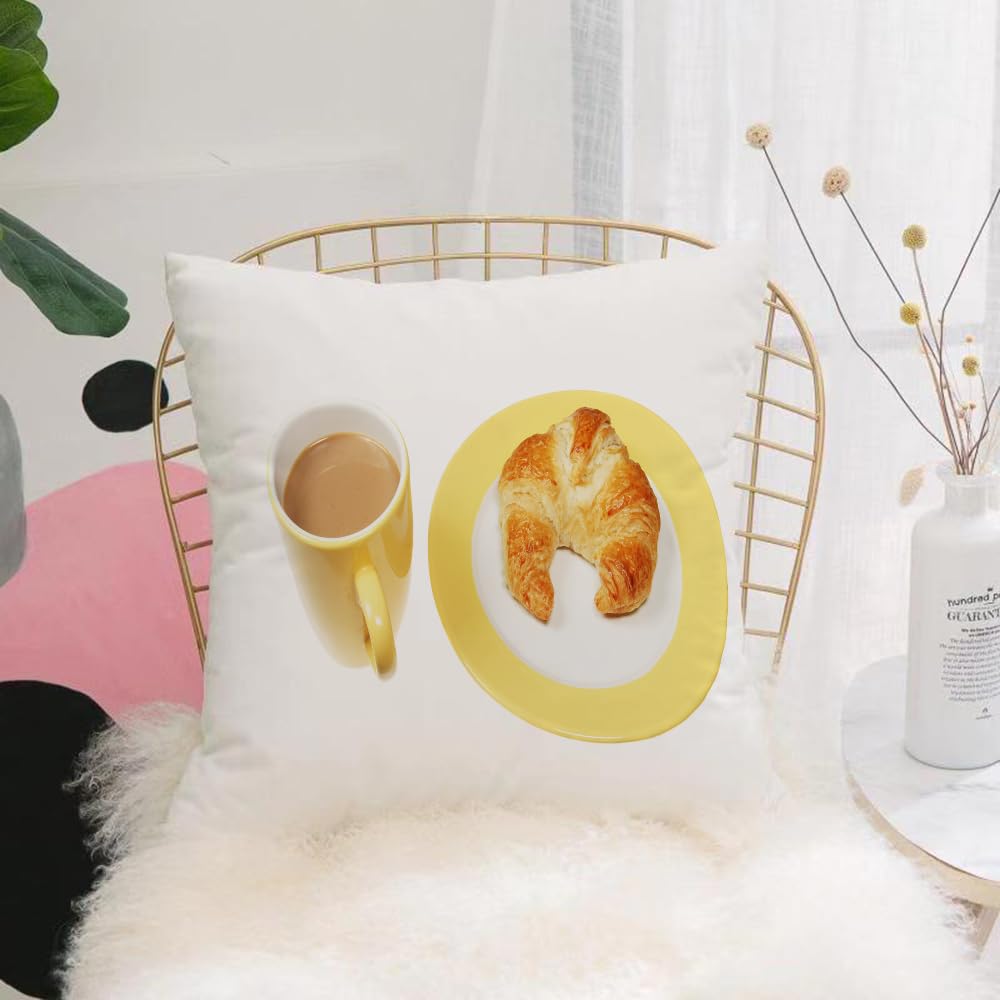 HYMSXW Cushion Cover,Throw Pillow Case Home Decorative for Living Room Bedroom Sofa Chair 20X20 Inch,Coffee and croissant on a plate isolated on white,Pillowcase 50X50cm