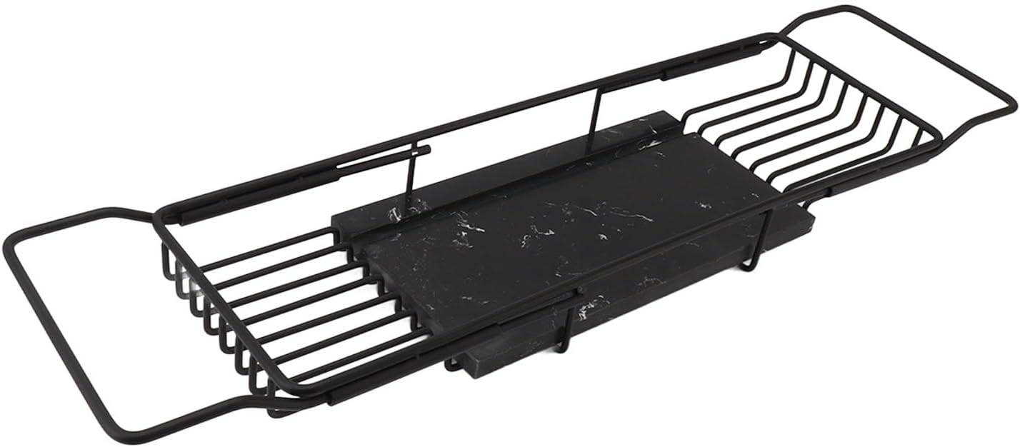 Bathtub Tray Bathtub Shelves Extendable Home Decoration Space Saving Nonslip Stainless Steel Marble Fine Workmanship Multifunctional Men's (Black)