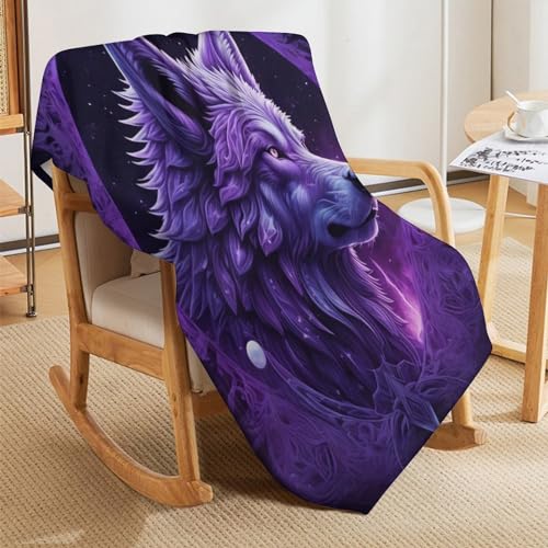 Manta de lobo de franela para sofá manta de forro polar reversible 5