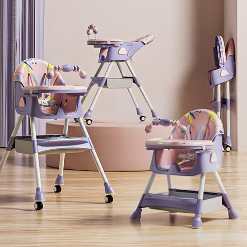 Image of Baybee 3 in 1 Fiora Baby High Chair for Kids Feeding with Two Height Adjustable, Recline & Wheels, Booster Seat with Food Tray, Belt & Basket, High Chair for Baby 6 Months to 4 Years Boy Girl (Pink)