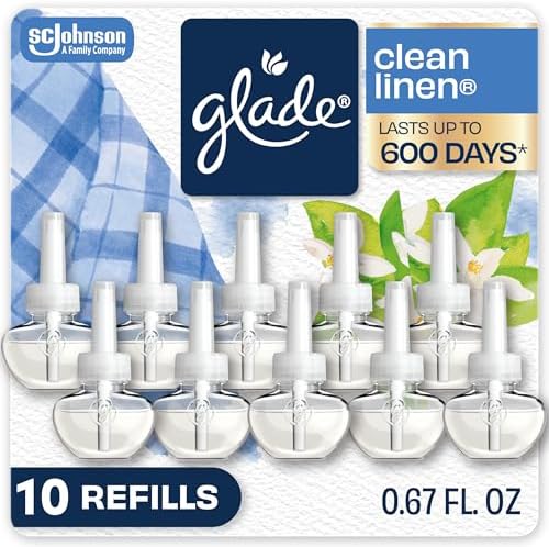 Glade PlugIns Refills Air Freshener, Scented and Essential Oils for Home and Bathroom, Clean Linen, 6.7 Fl Oz, 10 Count (Packaging May Vary)