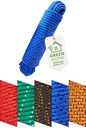 Green Home Seil 8 mm 20 m - Polypropylenseil PP, Festmacherleine, Allzweckseil, Strick, Gartenseil, Outdoor - Bruchlast: 700kg, 20m x 8mm blau-schwarz