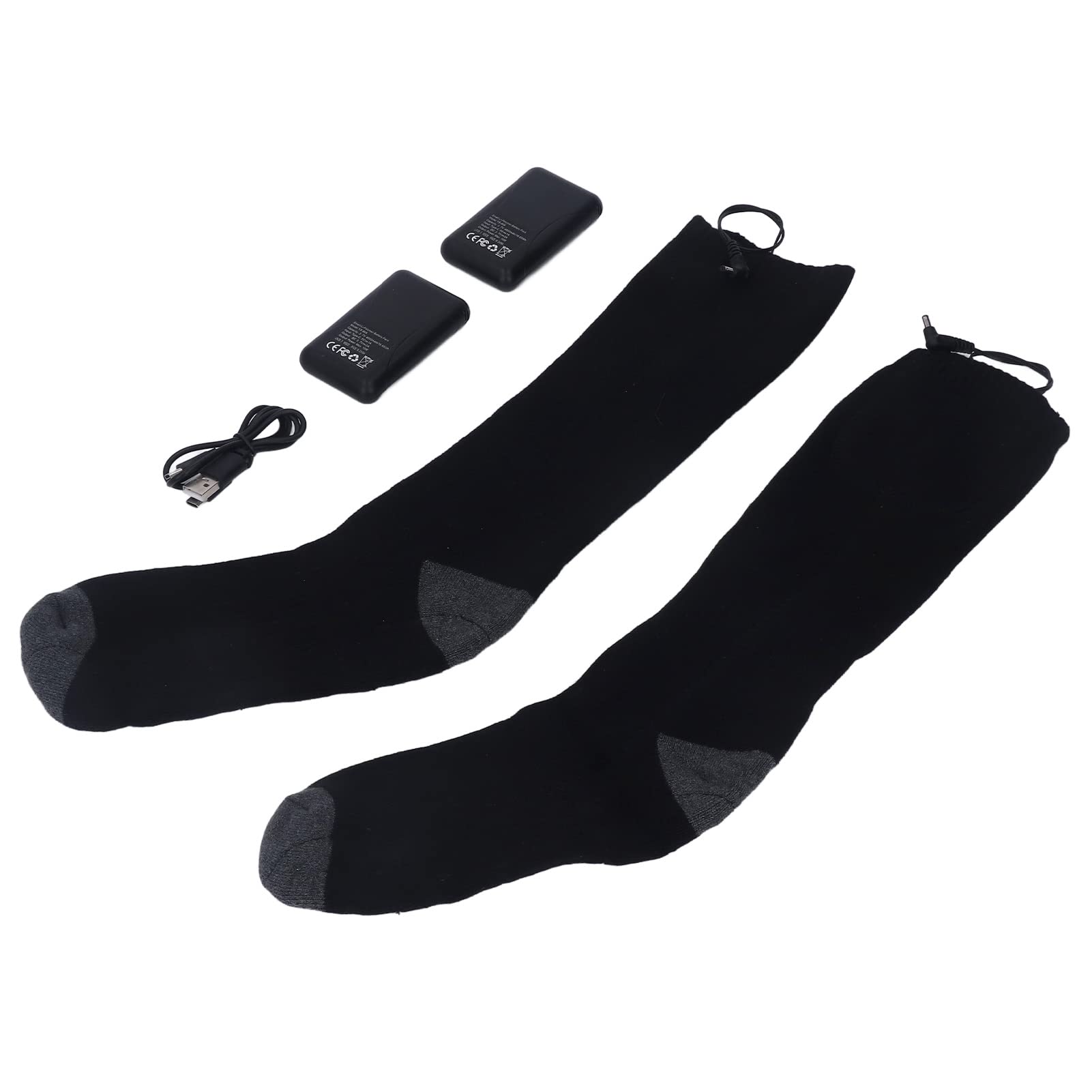 Cocoarm Chaussettes Chauffantes Chaussettes Chauffantes électriques en Coton 3 Niveaux de Chaleur jusqu'à 131F Chargement USB 2 Piles 4500mAh Lavables pour Hommes Femmes Utilisation Hivernale en