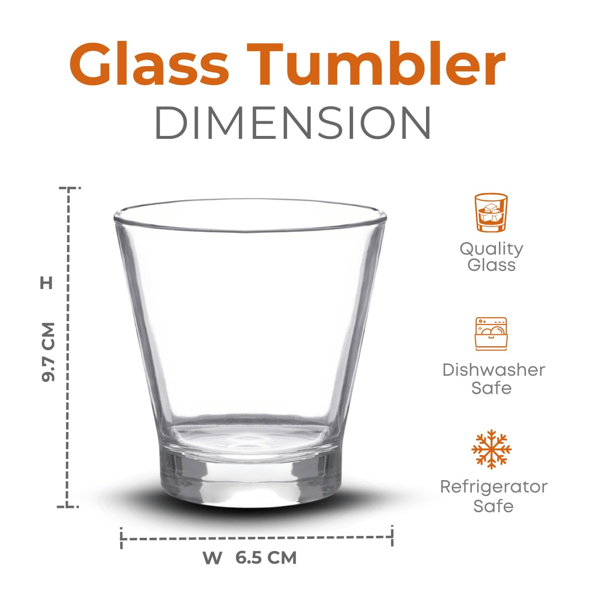 Yera Stylo Tumbler | for Juice, Beer, etc | Glass Mug Set | 345ml, Set of 6, Clear Glass 2