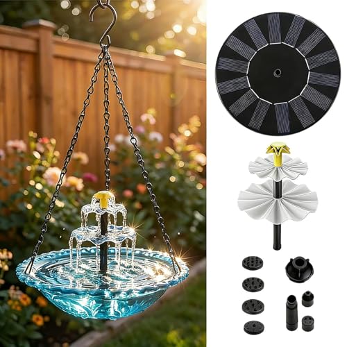 Fuente solar para baño de pájaros exterior que atrae colibríes sin gastar luz 4
