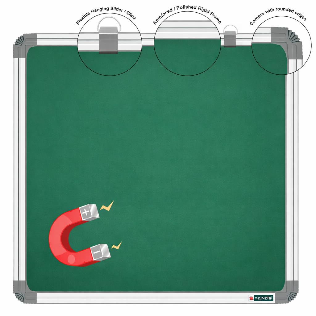 YAJNAS 2x2 Feet Ceramic Steel (Magnetic) Green Chalkboard for Kids, Home & Kitchen with Heavy-Duty Aluminium Frame | Scratch-Proof & Corrosion-Proof Surface (Honeycomb Lightweight Core)