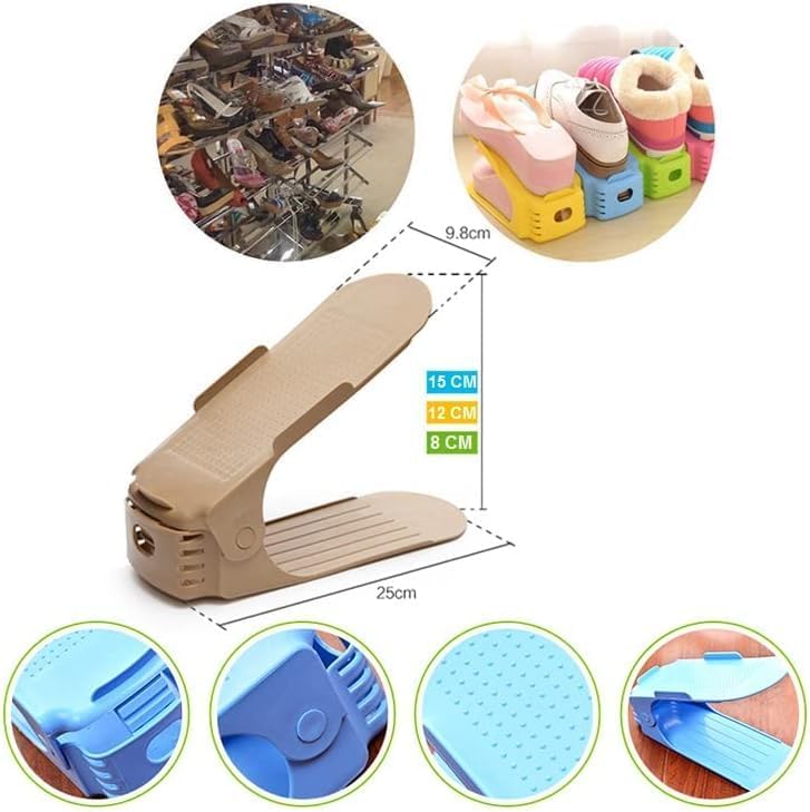 Image of Double Deck Shoe Organizer | Adjustable Height 8-15 cm Plastic Shoe Slots Space Saver | Shoe Holder Stand for Wardrobe, Closet & Shoe Rack Storage (25 x 9.8 cm, Pack of 5)