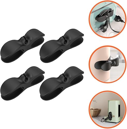 Miniatura 9 de Mikikit Soporte organizador de cables autoadhesivo, 4 piezas clips de cable negros, clips de cable de escritorio, gestión de cables de teléfono,