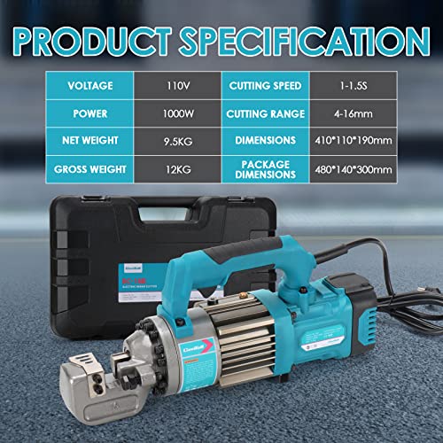 Image of 5 /8 Inch Electric Hydraulic Rebar Cutter, Portable Rebar Cutter, Cutting up to 4-16mm #5 Rebar, Cutting Speed 1-1.5S 1000W RC16B (Blue)