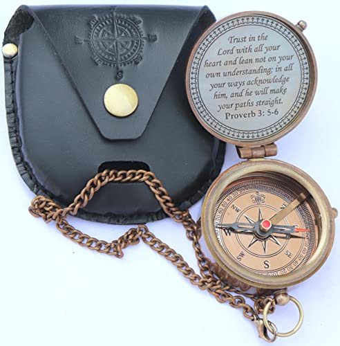 Brújula de Latón Grabada con Estuche de Cuero Portátil miniatura 1