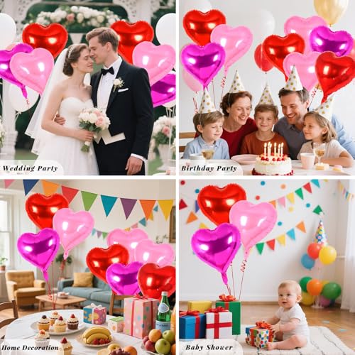 Image of 12 Pcs Colorful Heart Balloons,18 Inch Heart Foil Balloons Love Balloon Valentine Balloon for Birthday Party Wedding Engagement Party Baby Shower Valentine Day Decorations
