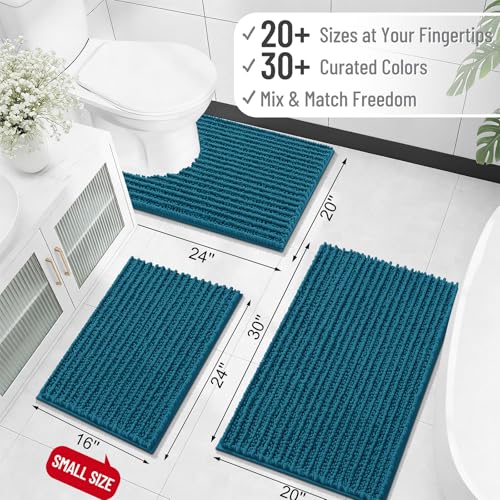 Image of OLANLY Bathroom Rug Mat 44x24, Thick Soft and Absorbent Chenille Bath Mat, Non-Slip Rubber Backing, Machine Washable Quick Dry Bath Rugs for Tub Shower Floor, Home Decor Accessories, Peacock Blue