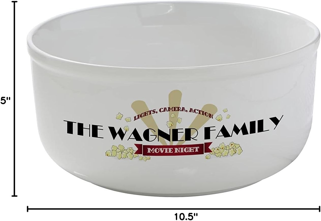 Personalization Universe Movie Night Large Snack Bowl - Customizable Ceramic Popcorn Bowl For Family Movie Nights, Large 5 Quart Capacity, Dishwasher Safe