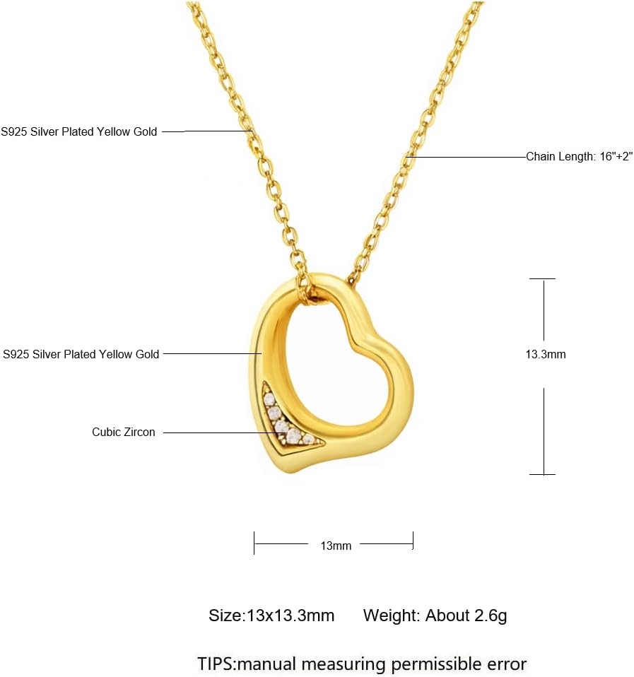 Sterling Silver Hollow Out Simple Heart necklace Heart with Little Diamond Pendant for Women Gift for Mom