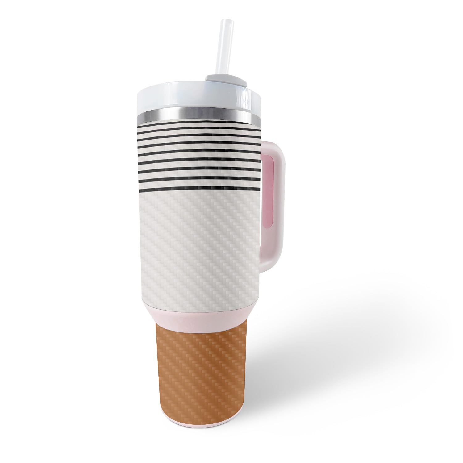 MightySkins Carbon Fiber Skin Compatible with Stanley The Quencher H2.0 FlowState 40 Oz Tumbler - Neutral Stripes | Protective, Durable Textured Carbon Fiber Finish | Easy to Apply
