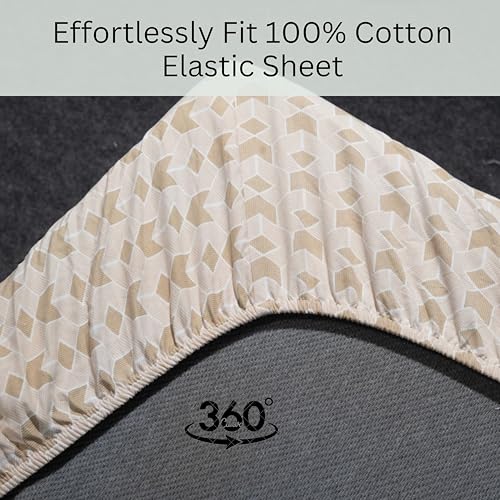 Image of Amazon Brand - Umi Cotton Fitted Bedsheet, Queen Size 78x60 Inches, Elastic Fit Bed Sheet, 10 Inch Deep Pocket, Soft Breathable Bedding, Durable Easy Care, with Pillow Cover-Ivory Matrix
