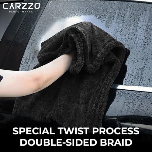 Image of Microfiber Car Cleaning Cloth, 1200 GSM, Large 60x40 Cm Ultra Soft, Super Water Absorbent, Lint Free Twisted Loop Towel for Car, Bike, Household, Drying & Detailing (Black)