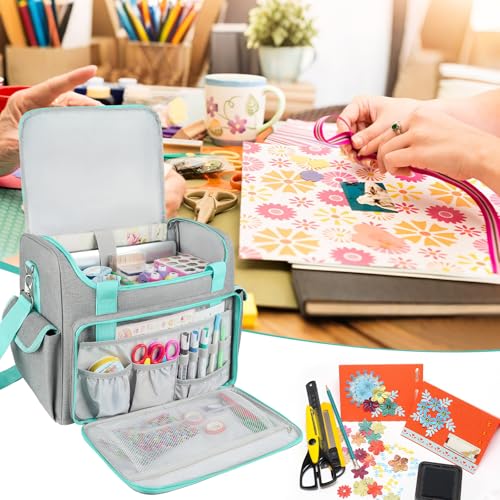 Image of Craft Bag for Scrapbook Supplies, Large Scrapbook Tote with 15.6'' Laptop Sleeve, Art Supply Storage Bag with Multiple Pockets for Scrapbooking Tools, Gray