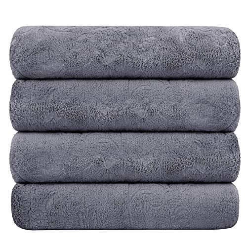Image of JML Bath Towels 4 Pack, Oversized Microfiber Bath Towels(30 inch x 60 inch), Soft and Super Absorption Multipurpose Towels for Bath, Beach, Pool, Sport - Grey Floral Pattern