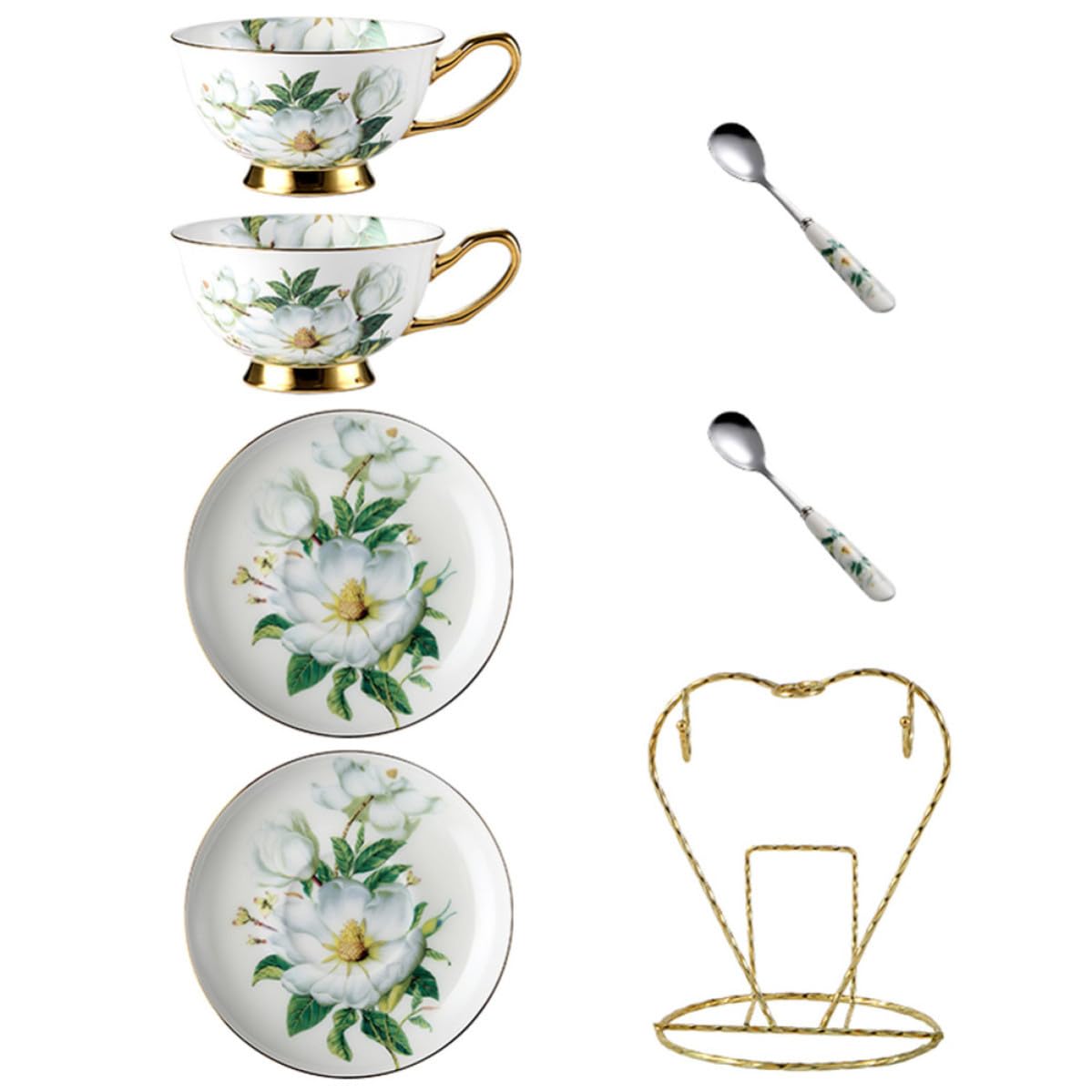 VOSAREA Juego de Taza y Platillo de Cerámica Soporte, 1 Set | Taza, Plato y Cuchara Incluidos, Diseño Ergonómico, Fácil Limpieza, Uso Prolongado